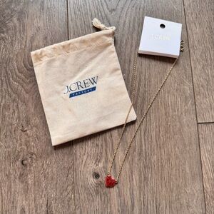 J. Crew Gold Chain Necklace with Red Beaded Heart Pendant